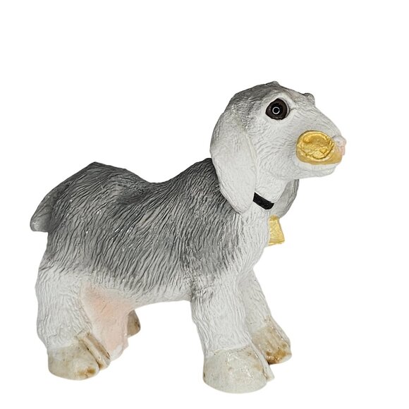 Stone Critters Goat Figurine Eating Can Bell 1984 Vintage Farm Animal Gray White - Picture 1 of 8